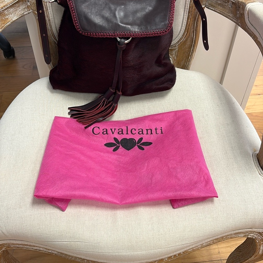 Elegant Burgundy Italian leather  and Pony Hair Women's Bag
